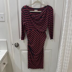 A Pea in the Pod Striped Grey and Pink Dress